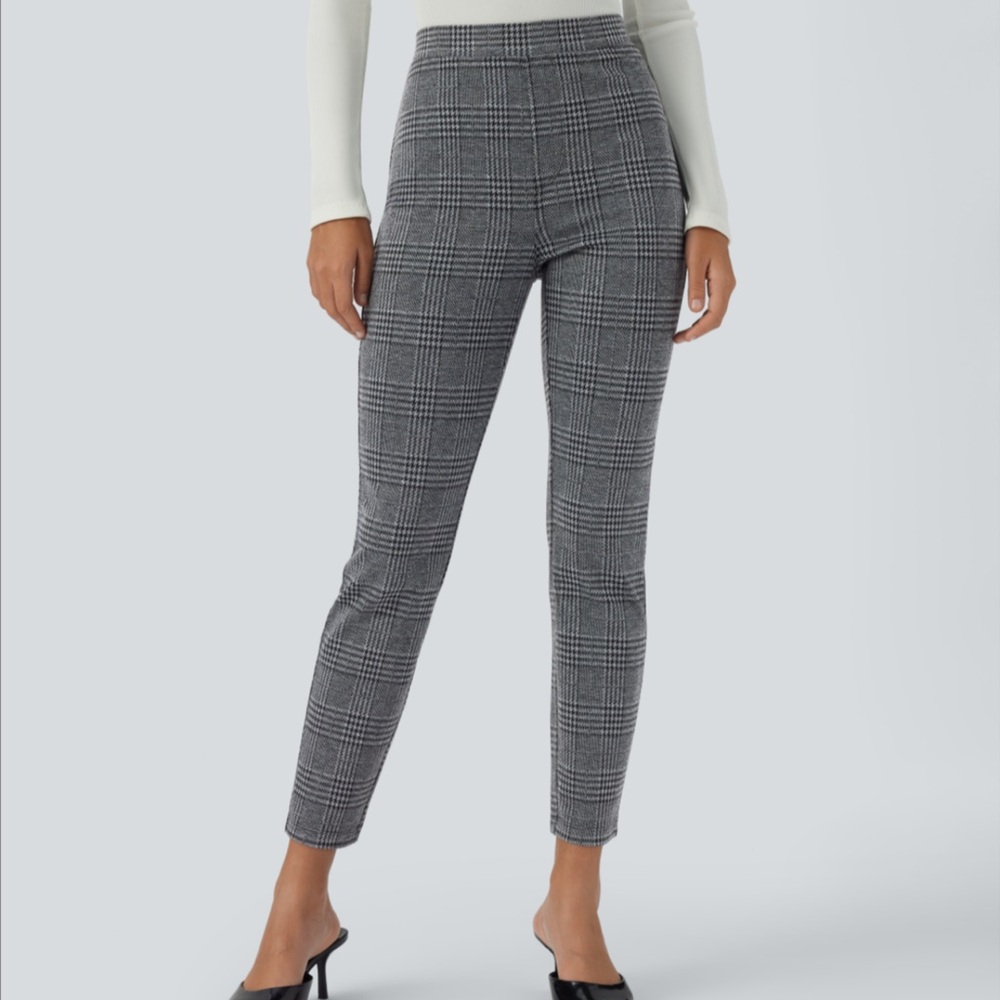 HALARA Glen Plaid Ponte Ankle Pants - Gray